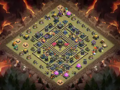 Layout TH17 War Base Anti 3 Star Ring Layout with Copy Link