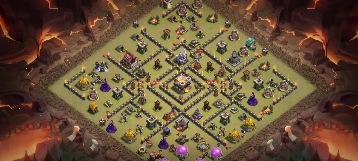 TH11 War Base with Anti 2 Star Core and Wide Ring Paths
