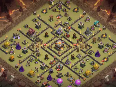 Layout TH11 War Base with Anti 2 Star Core and Wide Ring Paths
