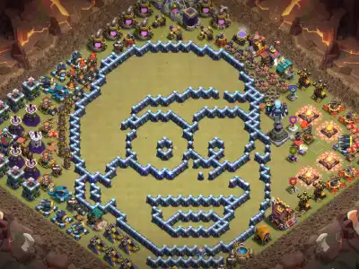 Layout TH14 Troll Base Layout with Skull Face Copy Link