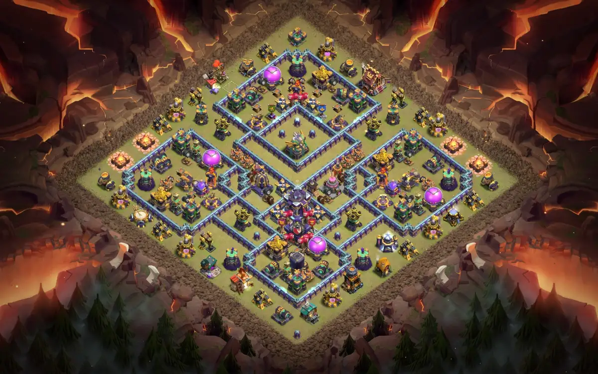 TH15 War Base with Central Town Hall and Split Compartments