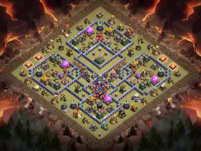 Layout TH15 War Base with Central Town Hall and Split Compartments