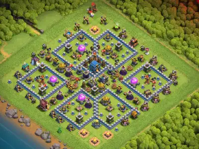 Layout TH12 Hybrid Base with Central Town Hall and Wide Rings