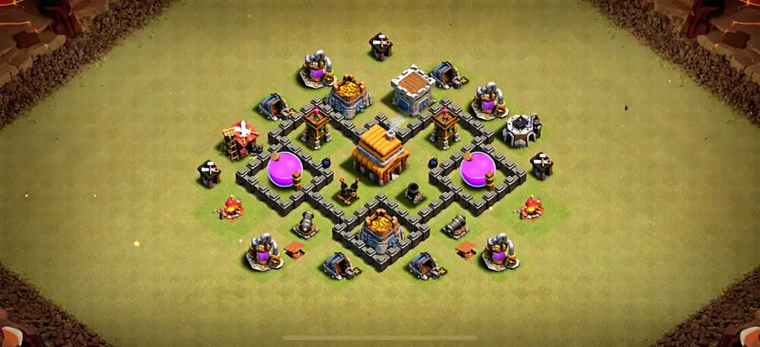 Layout Professional TH4 War Coc Layout | Hybrid Mana Protector