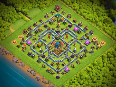 Layout TH12 Legend League Base with Ring Core and Anti 2 Star Pathing