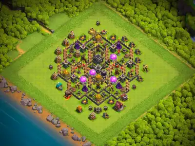Layout TH9 Hybrid Base for Clash of Clans with Strong Core Defense