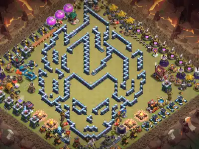 Layout TH14 Funny Troll base for coc with Gesture Wall Art