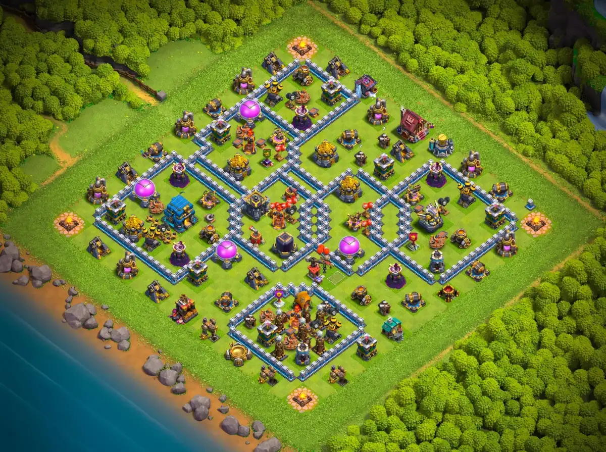 TH12 Hybrid Base Anti 3 Star Layout for War and Farming
