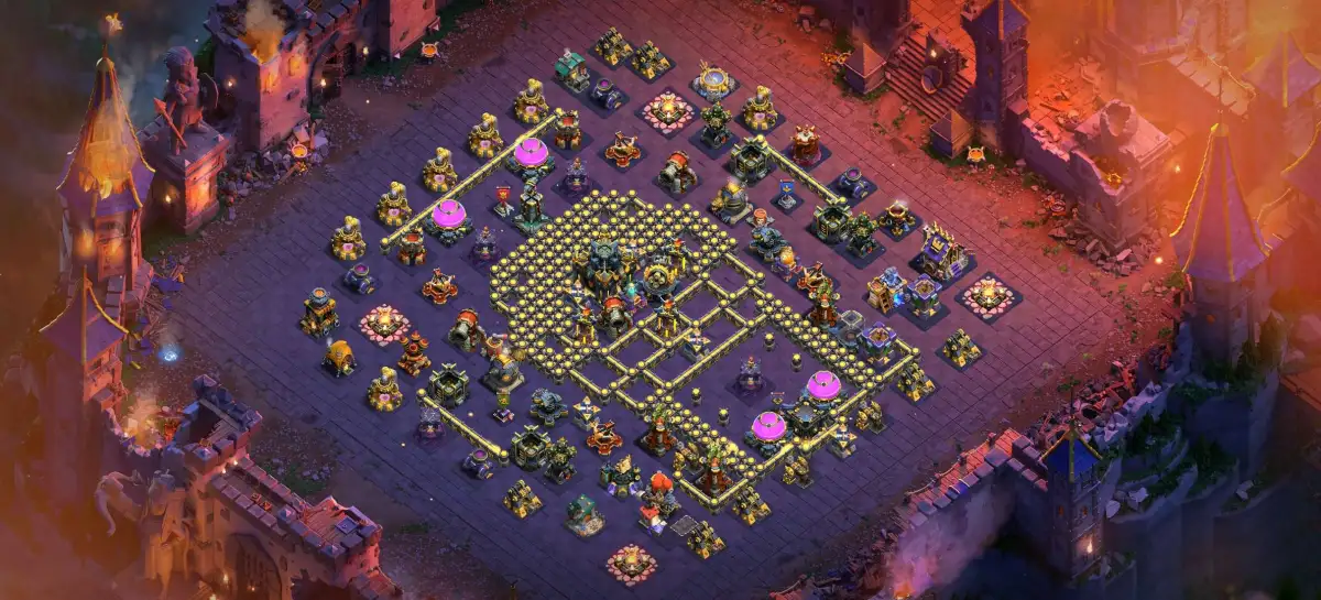 TH17 War Base with Offset Town Hall and Ring Trap Path