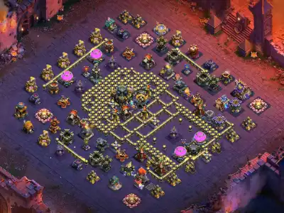 Layout TH17 War Base with Offset Town Hall and Ring Trap Path