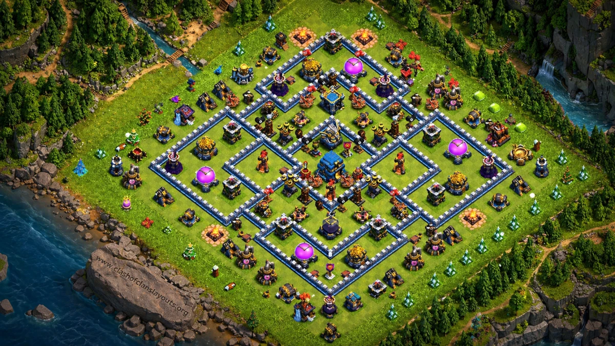 Popular TH12 Defense Coc Layout | Anti 2 Stars Defensive Barrier 