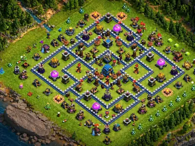 Layout Popular TH12 Defense Coc Layout | Anti 2 Stars Defensive Barrier 