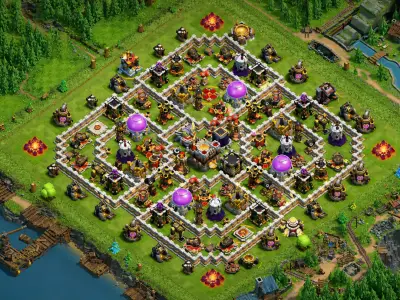 Layout Aggressive TH11 Farming Coc Layout | Hybrid covered farming