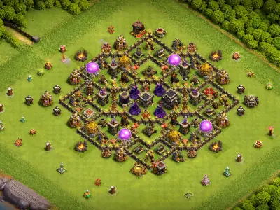 Layout Savage TH9 Defense Coc Layout | Anti Air / Dragon Blue Aura
