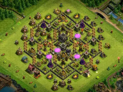 Layout Aggressive TH9 Defense Coc Layout | Hybrid Dark Barbarian 