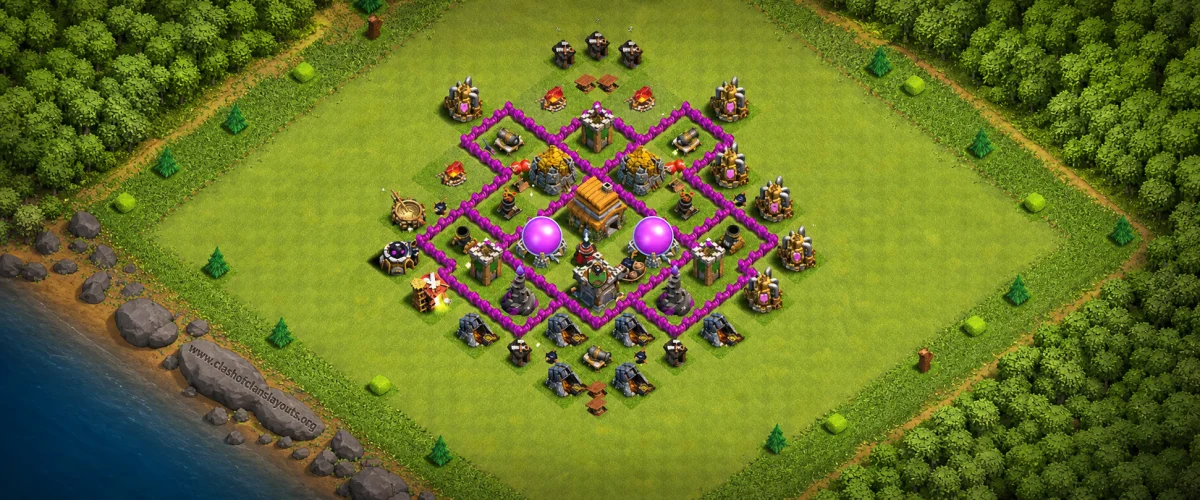TH6 Farming Base with Diamond Core and Central Air Defense (Copy Link)