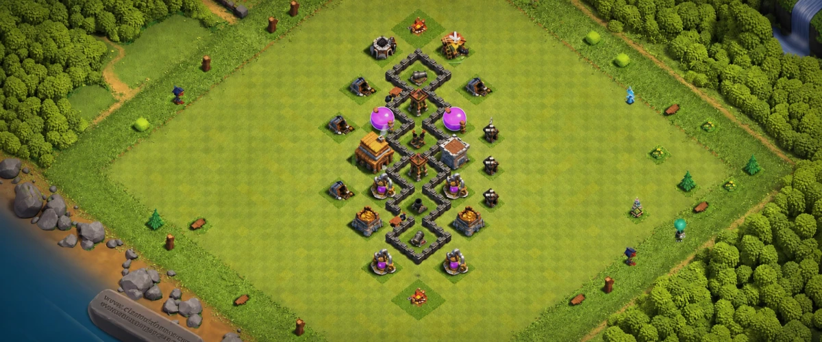 Defensive TH4 Defense Coc Layout | Hybrid Cannon Master