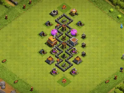 Layout Defensive TH4 Defense Coc Layout | Hybrid Cannon Master