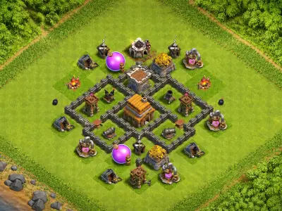 Layout Powerful TH4 Defense Coc Layout | Anti 2 Stars alexander