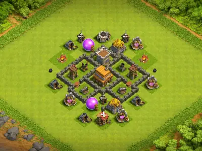 Layout TH4 Anti 3 Star War Base with Diamond Core and Split Storages