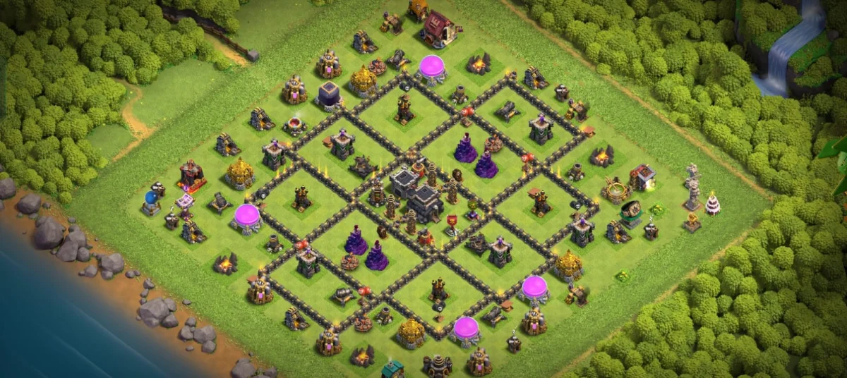 TH9 Anti 3 Star Hybrid Base with Central Town Hall
