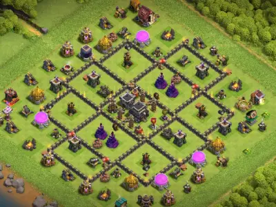 Layout TH9 Anti 3 Star Hybrid Base with Central Town Hall