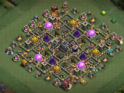 Layout TH9 Anti 3 Star Base with Boxed Core and Split Defenses