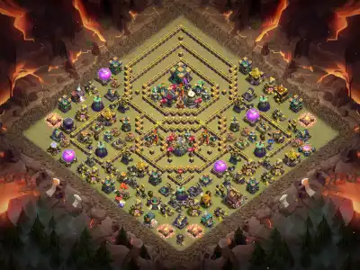 Layout TH14 War Base with Split Core Anti 2 Star Setup
