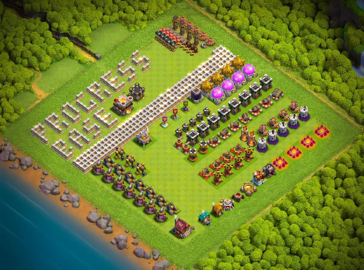 TH11 Troll Base Layout Spelling Out Welcome Home Idiot