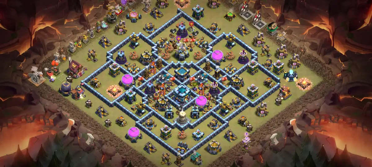 TH13 War Base with Central Town Hall Anti 3 Star Setup