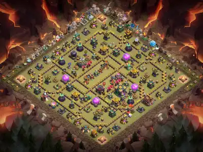 Layout TH14 War Base with Offset Town Hall and Anti 3 Star Core