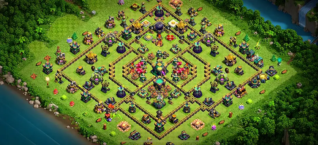 Layout Enhanced TH14 Defense Coc Layout | Hybrid Clash Defense