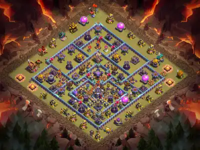 Layout TH15 War Base Anti 3 Star Layout with Tough Core Pathing