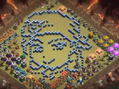 Layout TH14 Troll Funny Base for CoC Skull Art | Copy Link