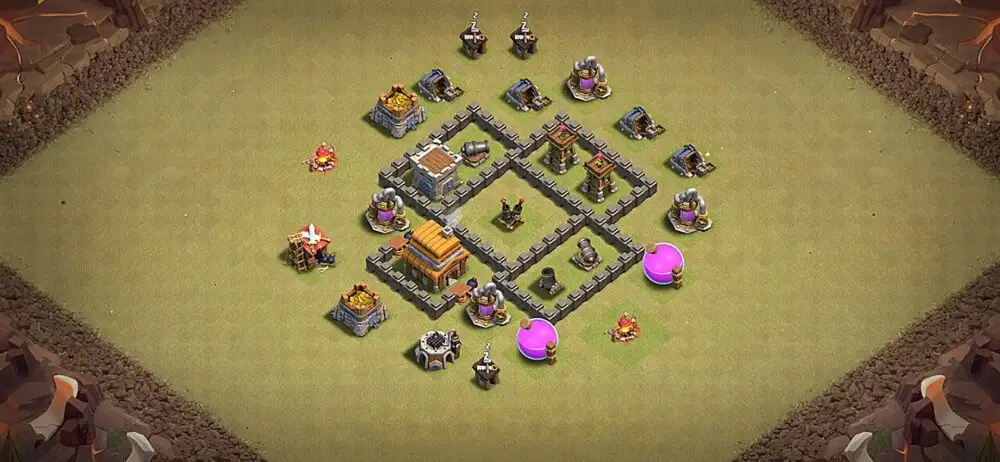 Layout War-Optimized TH4 War Coc Layout | Anti Air Aris baling