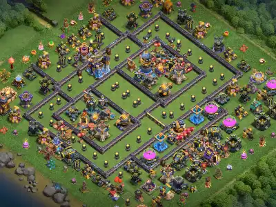 Layout TH18 War Base: Offset Town Hall Box with Trap Corridors (Anti 3 Star)