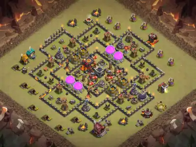 Layout TH10 War Base Anti 2 Star Hybrid Layout with Copy Link