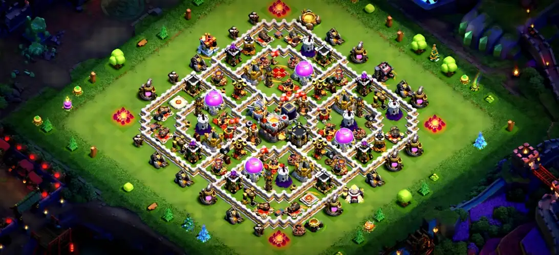 Layout Aggressive TH11 Farming Coc Layout | Hybrid covered farming