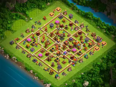 Layout TH16 Anti 2 Star Hybrid Base for Clash of Clans Copy Link