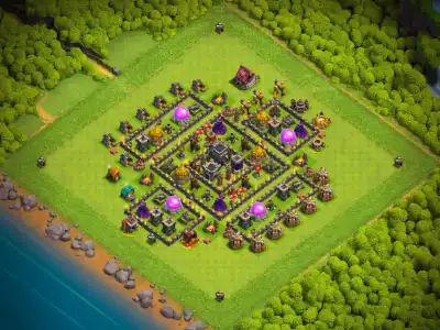 Layout TH9 Hybrid Base for Clash of Clans with Strong Core Defense