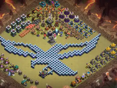 Layout TH14 Troll Base for Clash of Clans with Giant Wall Art
