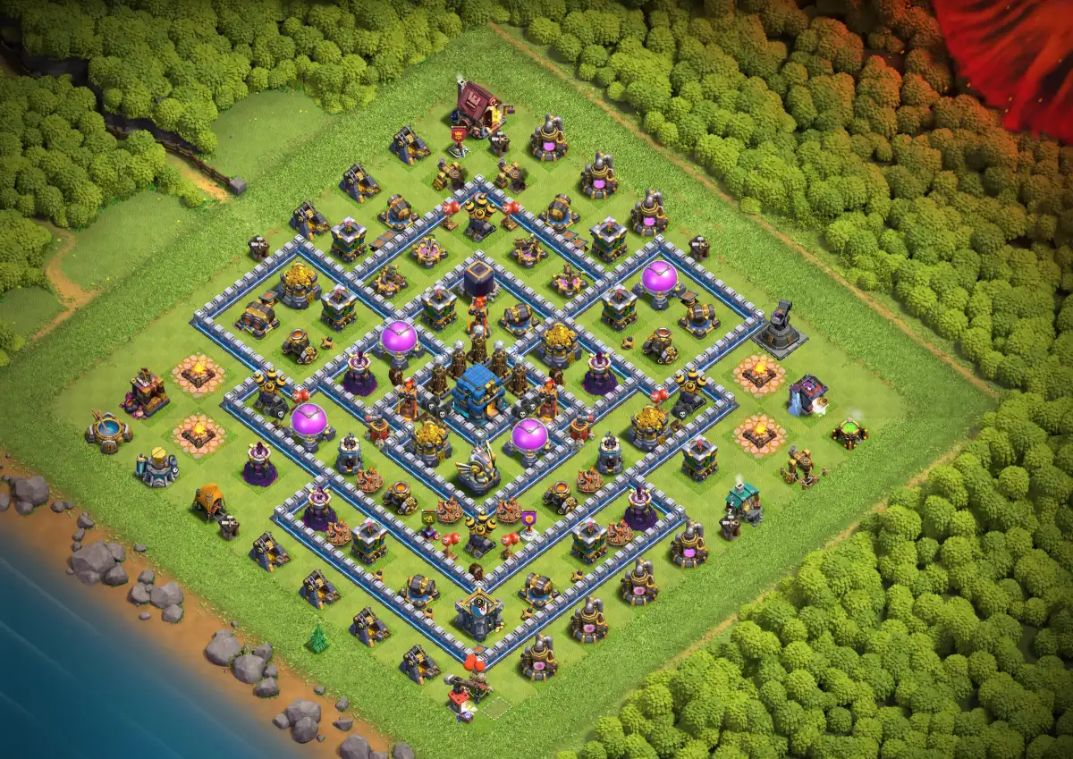 TH12 Hybrid Base with Central Town Hall Anti 3 Star