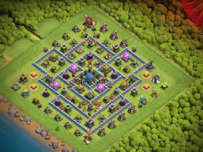 Layout TH12 Hybrid Base with Central Town Hall Anti 3 Star