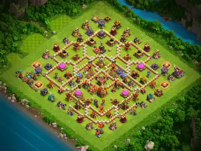 Layout TH16 Anti 2 Star War Base Layout With Split Core Paths