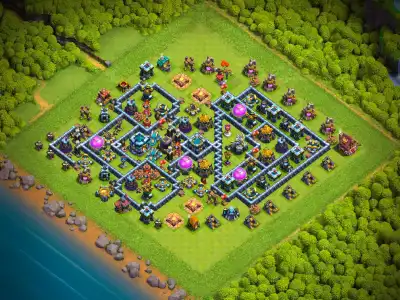 Layout TH13 Anti 2 Star Hybrid Base Link for Clash of Clans